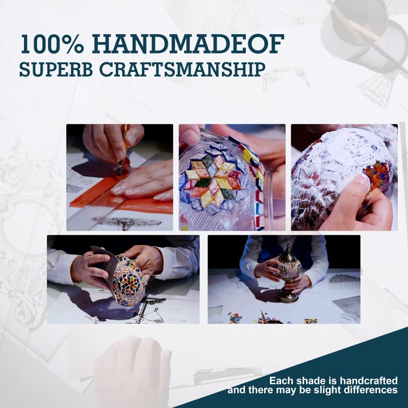 Marrakech مصباح مغربي تركي قديم بتصميم تيفاني، مصباح زجاجي مغربي مصنوع يدويًا مع قاعدة برونزية بما في ذلك لمبة LED لتزيين غرفة المعيشة أو غرفة النوم (ملون1) - Image 5